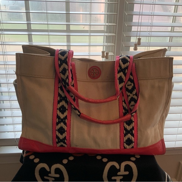 Tory Burch Pink and Cream Women's Tote Bag - Picture 1 of 10